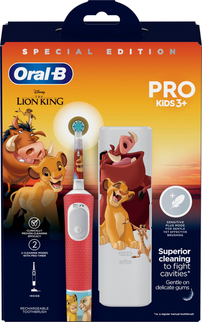 Електрична четка за заби Oral B PRO Kids 3+ The Lion King, за деца, со кесичка за патување