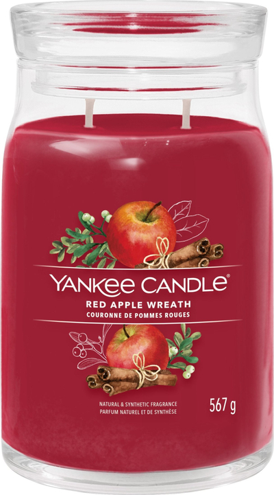 Qiri Yankee Candle Signature Red Apple Wreath, kavanoz i madh 567g, me dy fitila, i kuq