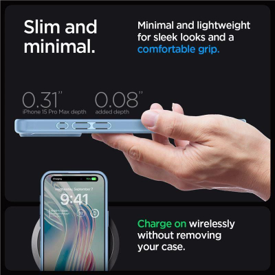 Futrollë Spigen Ultra Hybrid për iPhone 15 Pro Max, transparente, blu sierra