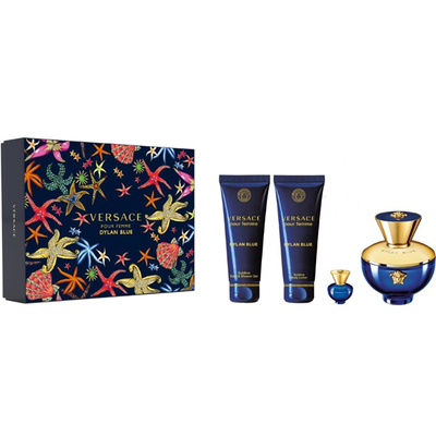 Set Versace Pour Femme Dylan Blue, Eau de Parfum 100 ml + losion trupi 100 ml + xhel dushi 100 ml + Eau de Parfum 5 ml