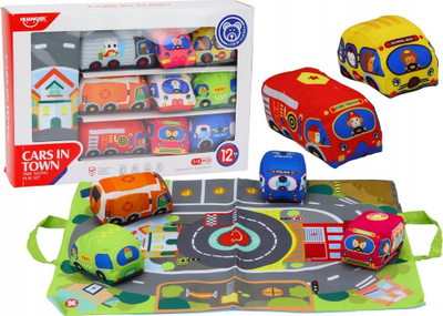 Set lodrash interaktive LEANToys, 9 makina pelushi, tapet 49.5x38cm, me ngjyra nga të gjitha
