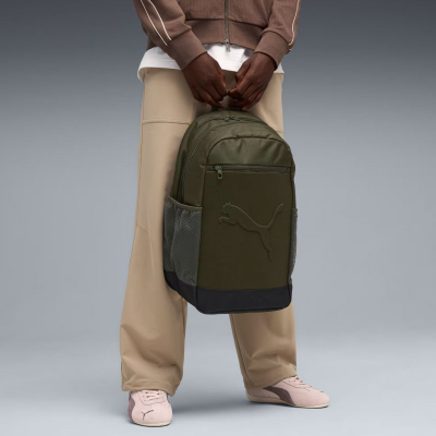 Çantë shpine Puma Buzz, 26L, xhepa anësorë rrjetë, jeshile e errët