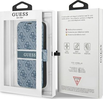 Këllëf libri Guess GUBKP13S4GDBL për iPhone 13 mini 5.4", 4G Stripe, blu