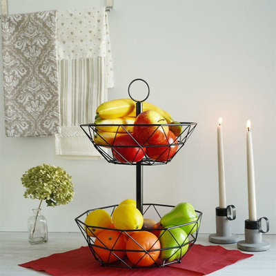 Shportë metali për fruta dhe perime Vilde, 2 nivele, 43 cm, e zezë