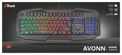 Tastierë gaming Trust GXT 830-RW Avonn, USB, RGB, layout US, e zezë