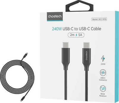 Kabllo USB C Choetech XCC-1036, PD 3.1 240W, 2m, e zezë