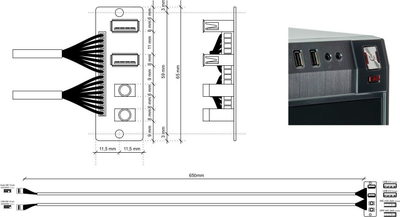 Panel audio USB për kasë ATX Akyga AKCA74, 2x USB 2.0, HD Audio