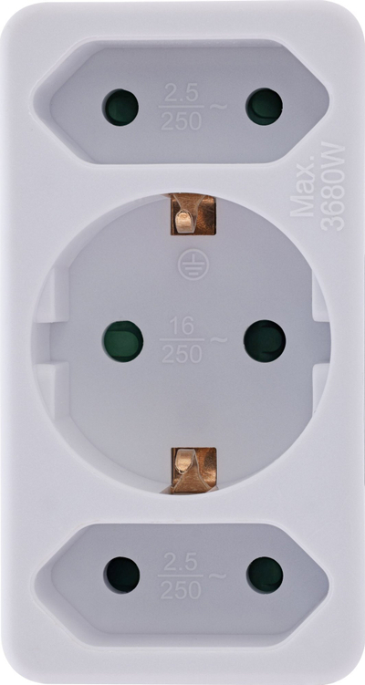 Adapter prizë InLine, 1x Schuko në 2x Euro dhe 1x Schuko, i bardhë