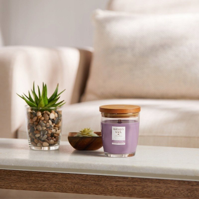 Qiri aromatik Nature's Wick Lavender &amp; Oat Milk, fitil druri, në gotë, lejla