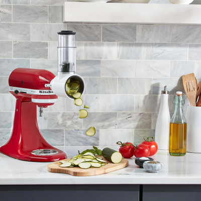 Aksesor për mikser KitchenAid 5KSMVSA Fresh Prep, prerës dhe grirës, inox, i bardhë