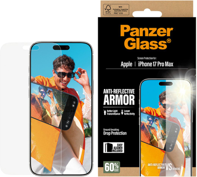 Xham mbrojtës PanzerGlass Anti Reflective Armor, për iPhone 17 Pro Max, 1 copë, transparent