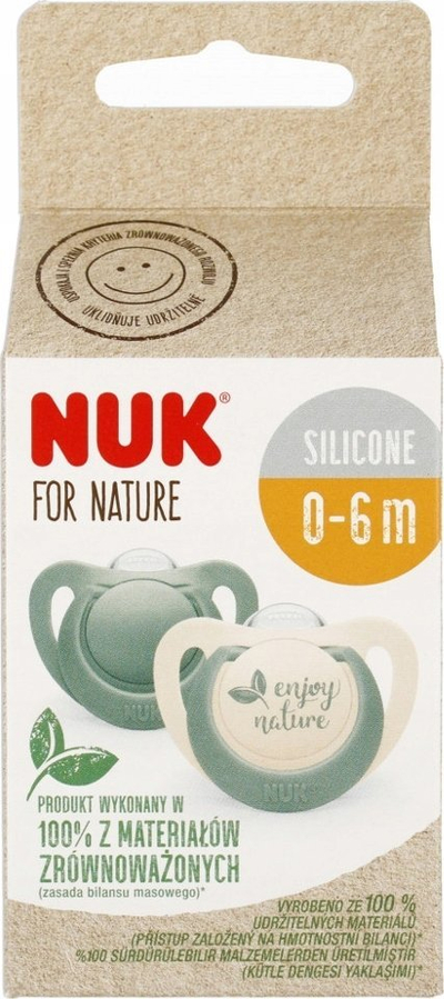 Biberonë NUK For Nature, silikoni anatomik 0-6m, set me 2 copë, jeshil