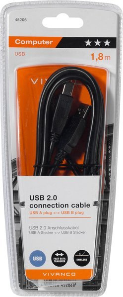 Kabllo USB 2.0 Vivanco USB A me USB B, 1.8m, e zezë