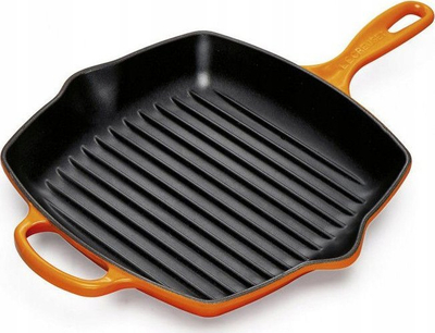 Tigan grili Le Creuset Signature Square Grill, gize me emalim, portokalli e kuqe