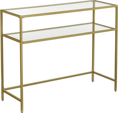 Tavolinë konsolë Regl Glamour, metal edhe xham, 100 x 80 x 35 cm, ari me shkëlqim