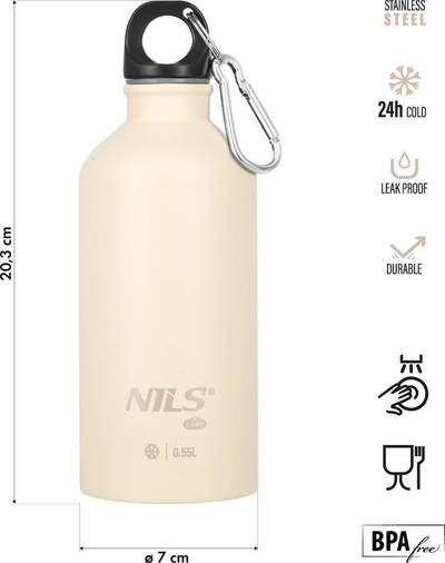 Shishe udhëtimi NILS Camp NC3801, 550 ml, çelik inox, gri