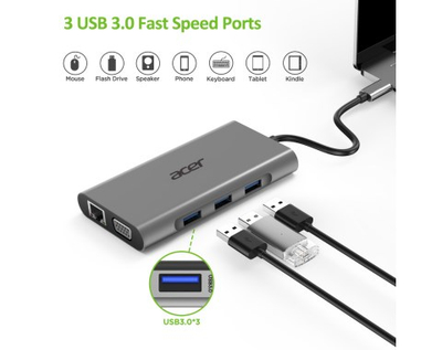 Докинг станица Acer HP.DSCAB.002, USB Type C, 4K, сребрена