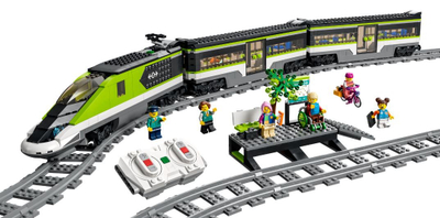 Set lodër LEGO City Passenger Express Train 60337, tren elektrik, me shina