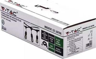 Kabllo dritash dekorative V-TAC VT-7135, 10 sokëlla E27, rezistente ndaj ujit, e zezë