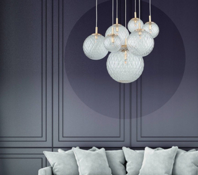 Llampë varëse TK Lighting Cadix, 7 drita, xham transparent, ngjyrë ari