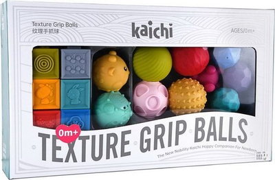 Set lodrash ndijimore Kaichi Texture Grip Balls, 16 copë, foshnje 0m+, shumëngjyrëshe