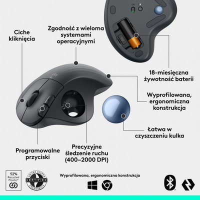 Maus wireless Logitech ERGO M575S, me trackball, i rehatshem, ngjyre grafit
