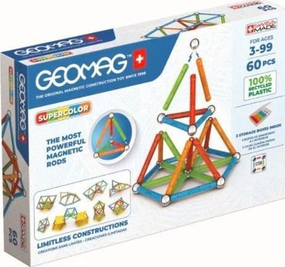 Lodër magnetike ndërtimi Geomag Supercolor, 60 copa, shumëngjyrëshe