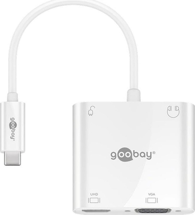 Adapter USB-C Goobay Multiport, HDMI VGA Audio, PD 100W, i bardhë