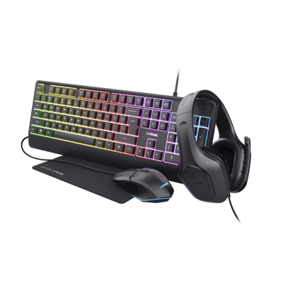 Set gaming Trust GXT 792 Quadrox, 4 në 1, USB, i zi me ndriçim
