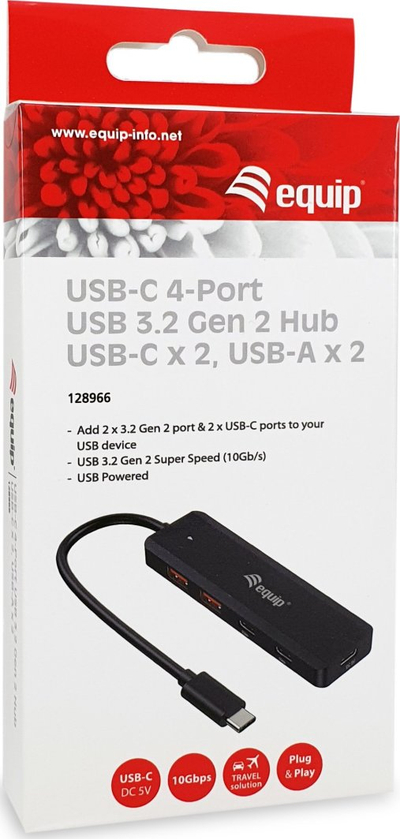 Hub USB Equip USB C me 4 porta, USB 3.2 Gen 2 10Gbps, 2x USB C edhe 2x USB A