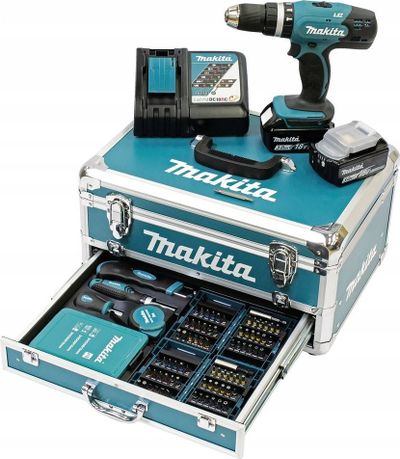 Set burgie dhe vidhosëse Makita DHP453RFX2, 18V, 2x 3.0Ah, në kuti metalike