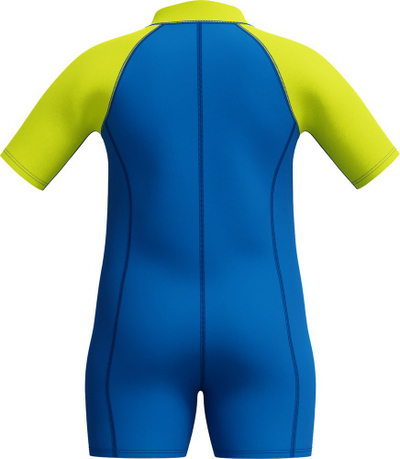 Неопрен костум за момчиња Speedo Learn to Swim Essential, целосно покривање, затворање со патент, сина и жолта