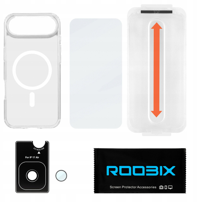 Set 3n1 aksesorë Roobix Clarion MagSafe për iPhone 17 Air, kejs transparent, xham mbrojtës, mbrojtës lente kamerash