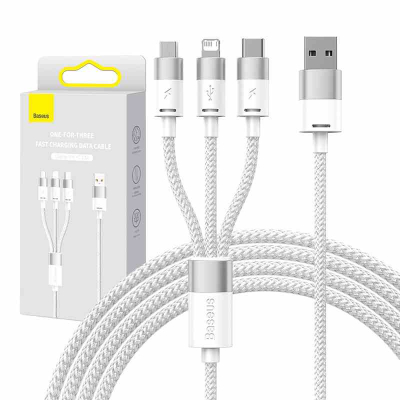 Kabllo karikimi Baseus CAXS000002, 3 në 1, 1.2m, e bardhë