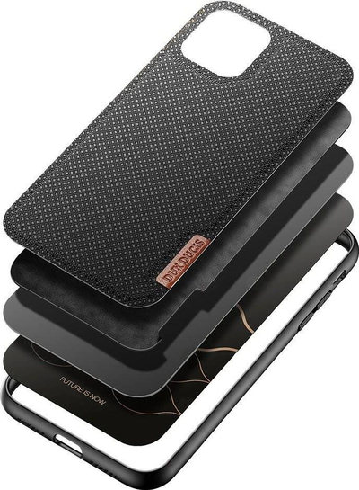 Kllëf telefoni Dux Ducis Fino për iPhone 11 Pro Max, material najloni, mbështet karikim wireless, i zi
