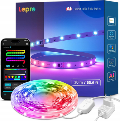 Shirit LED Govee Lepro S1, 20m, Wi-Fi Bluetooth RGBIC, shumëngjyrësh