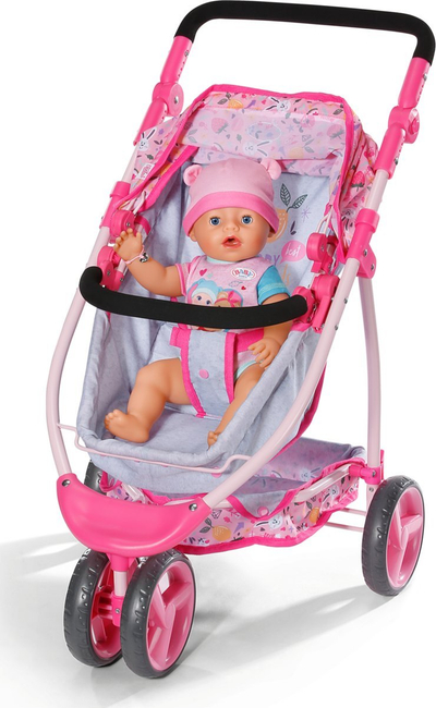 Karrocë lodër për kukulla Baby Born Pram, me kapuç, shportë poshtë, rozë