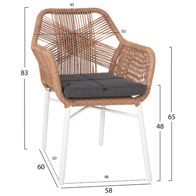 Kolltuk jashtme Topin 58x60x83Hcm (HM6048.01), bardhë/ kaftë/ gri
