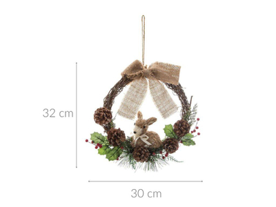 Kurorë Krishtlindjes Fééric Lights and Christmas, dekor me kone dhe dre, 32 cm, kafe edhe jeshile