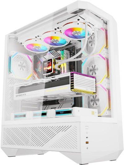 Куќиште за компјутер Darkflash DY460, ATX, 4 ARGB вентилатори, бело