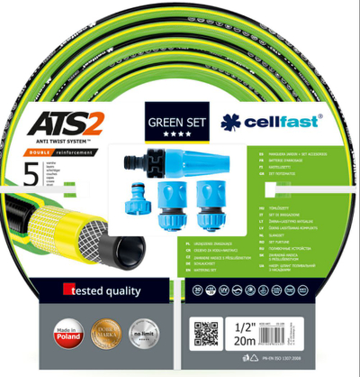 Сет за наводнување Cellfast Green Set ATS2, црево 1/2" 20 m, зелено