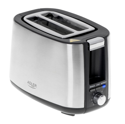 Toaster Adler AD 3214, trupi inoks, shumë nivele thekjeje, argjendtë