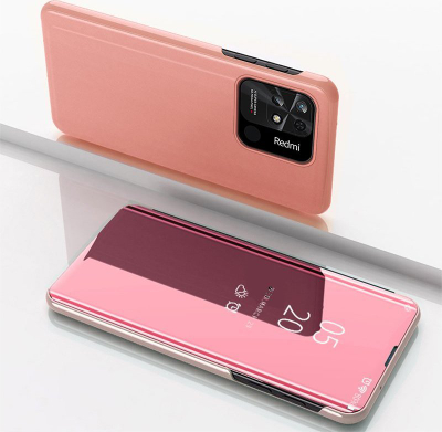 Mbulesë flip Hurtel Clear View Case për Xiaomi Redmi 10C, përparëse pasqyruese, rozë
