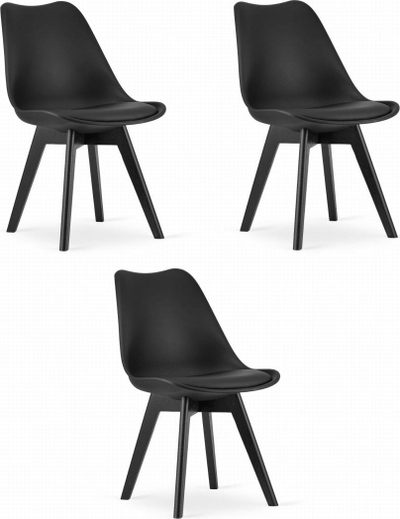 Set karrigesh MARK, plastike me jastëk prej eko lëkure, këmbë ahu, të zeza, 3 copë
