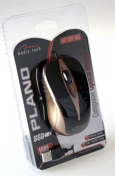 Maus Media-Tech Plano, me kabllo, USB, i zi dhe i artë
