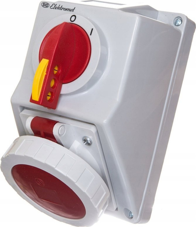 Prizë industriale Elektromet 974006, 32A 5P 400V, IP65, gri me të kuqe