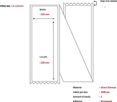 Letër etiketash për printer termik Capture CA-LB3045, ngjitëse, e bardhë