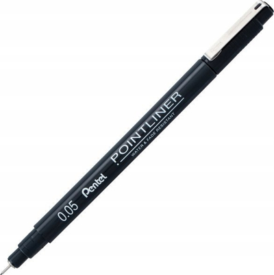 Stilolaps fineliner Pentel PointLiner, 0.05mm, bojë pigmenti rezistente ndaj ujit, i zi