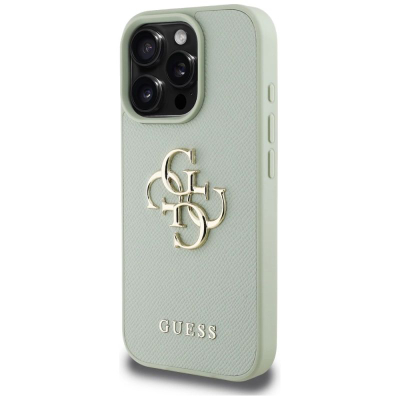Mbrojtëse telefoni Guess Grained Big 4G Logo për iPhone 16 Pro, lëkurë eko, jeshile