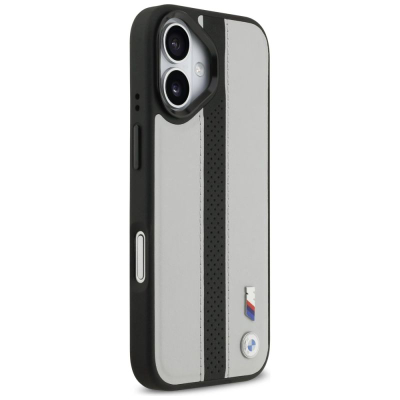 Këllëf telefoni BMW M Perforated Stripe MagSafe për iPhone 17, eko lëkurë, përputhet me MagSafe, gri